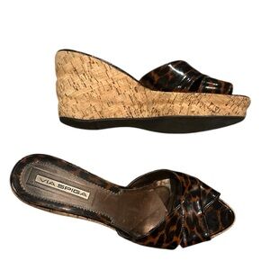 Via Spiga Brown Tortoise Animal Print Cork Style Wedge Sandals 10